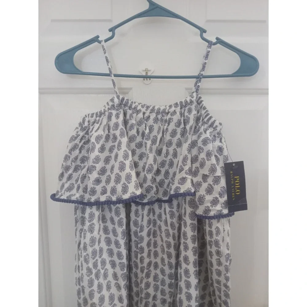 POLO RALPH LAUREN Girls Blue Paisley Gauze Ruffled Maxi Sundress Dress Sz 10 New
